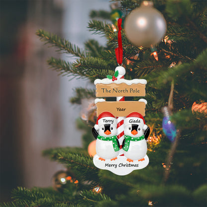 Personalized North Pole Penguin Family of 2 Christmas Ornament