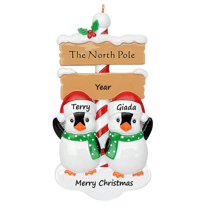Personalized North Pole Penguin Family of 2 Christmas Ornament