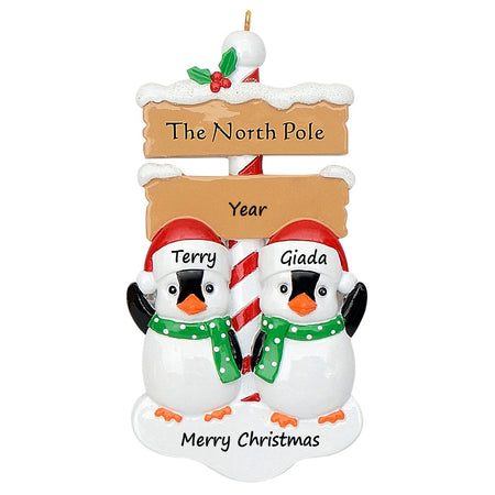 Personalized North Pole Penguin Family of 2 Christmas Ornament