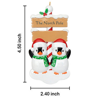 Personalized North Pole Penguin Family of 2 Christmas Ornament