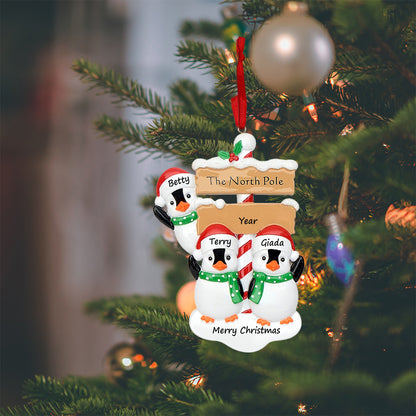 Personalized North Pole Penguin Family of 3 Christmas Ornament