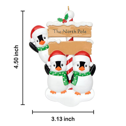 Personalized North Pole Penguin Family of 3 Christmas Ornament