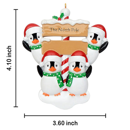 Personalized North Pole Penguin Family of 4 Christmas Ornament