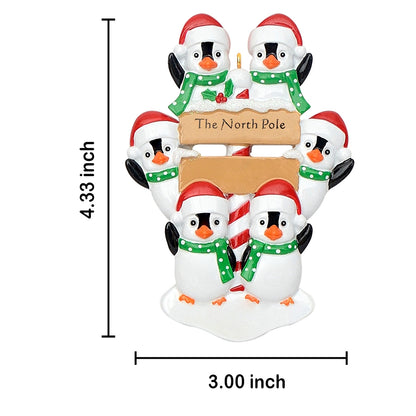 Personalized North Pole Penguin Family of 6 Christmas Ornament