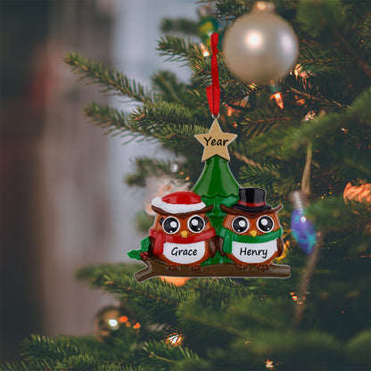 Personalized Owl Family of 2 Christmas Ornament