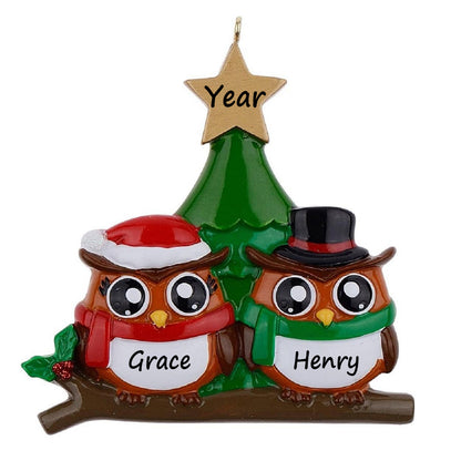 Personalized Owl Family of 2 Christmas Ornament