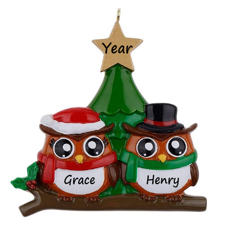 Personalized Owl Family of 2 Christmas Ornament