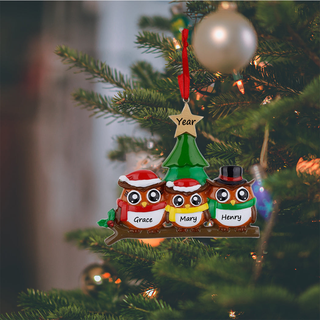 Personalized Owl Family of 3 Christmas Ornament