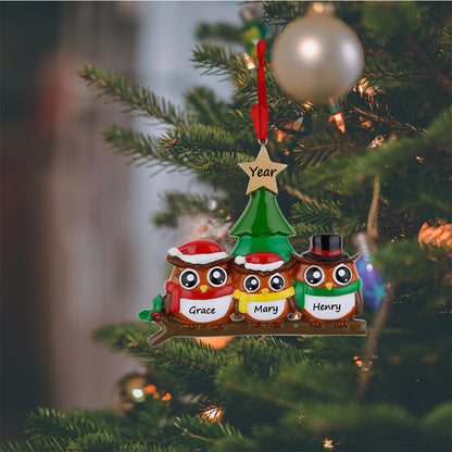 Personalized Owl Family of 3 Christmas Ornament