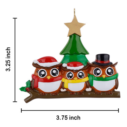 Personalized Owl Family of 3 Christmas Ornament