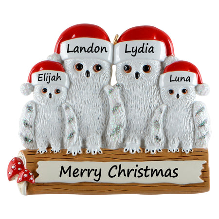 Personalized Owl Family of 4 Ornament