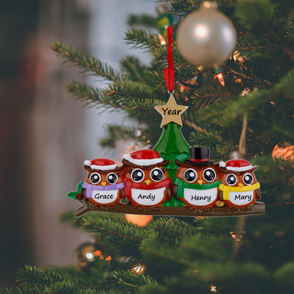 Personalized Owl Family of 4 Christmas Ornament