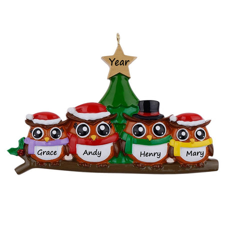 Personalized Owl Family of 4 Christmas Ornament