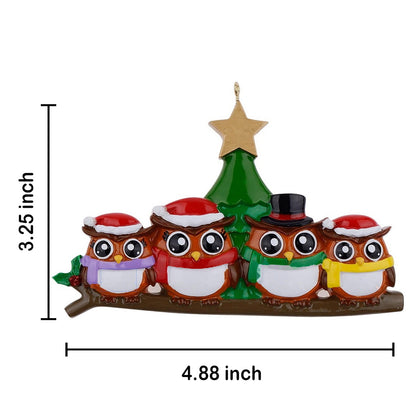 Personalized Owl Family of 4 Christmas Ornament