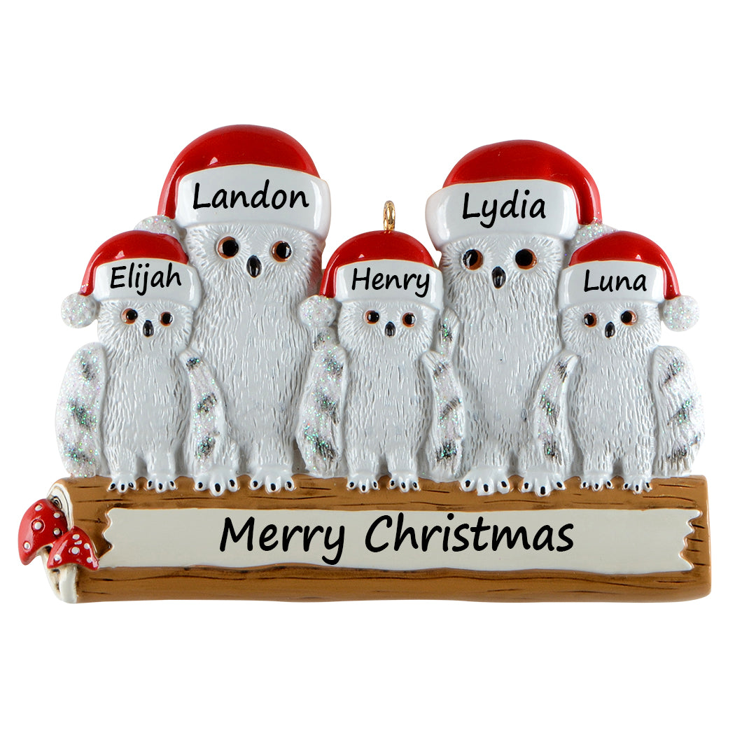 Personalized Owl Family of 5 Ornament