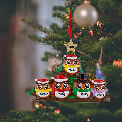 Personalized Owl Family of 5 Christmas Ornament