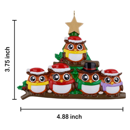 Personalized Owl Family of 5 Christmas Ornament