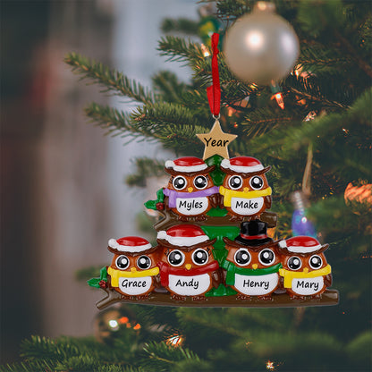 Personalized Owl Family of 6 Christmas Ornament