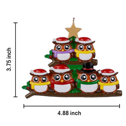 Personalized Owl Family of 6 Christmas Ornament