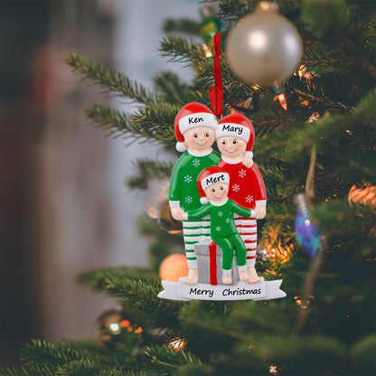 Personalized Pajama Family of 3 Christmas Ornament