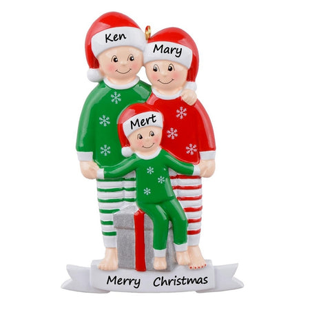 Personalized Pajama Family of 3 Christmas Ornament