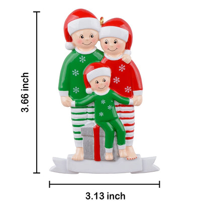 Personalized Pajama Family of 3 Christmas Ornament