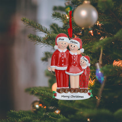 Personalized Christmas Pajama Family of 3 Ornament