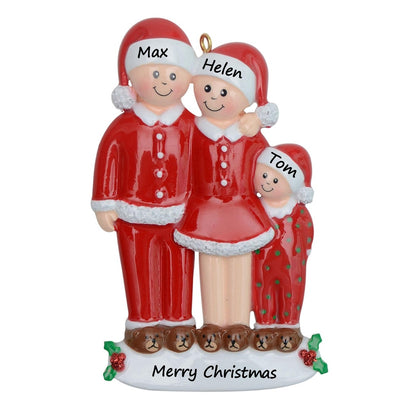 Personalized Christmas Pajama Family of 3 Ornament