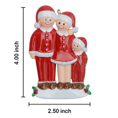 Personalized Christmas Pajama Family of 3 Ornament