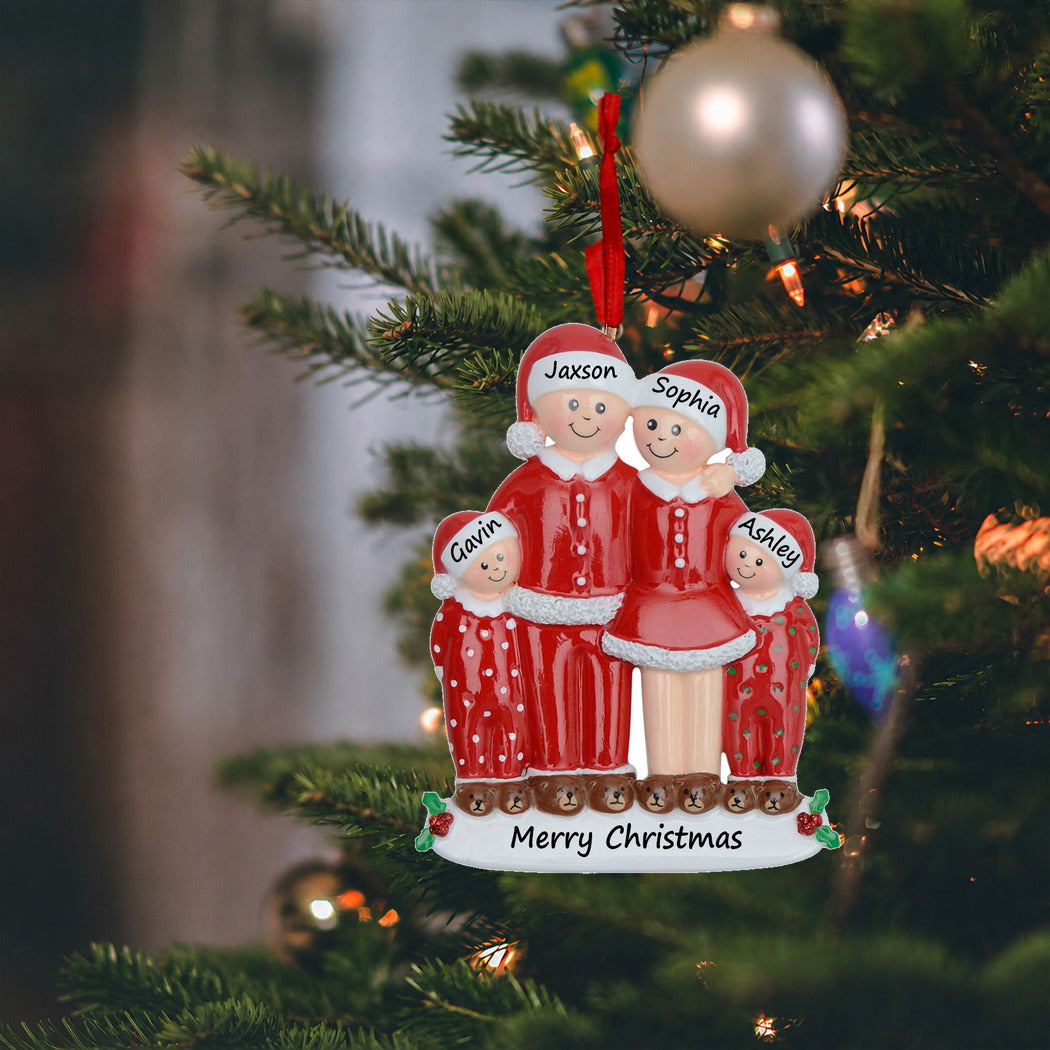Personalized Christmas Pajama Family of 4 Ornament
