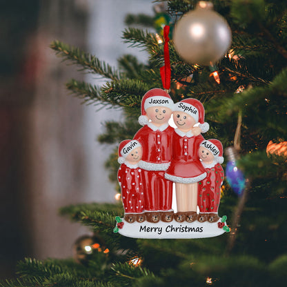 Personalized Christmas Pajama Family of 4 Ornament
