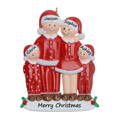 Personalized Christmas Pajama Family of 4 Ornament
