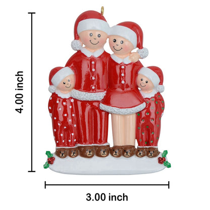 Personalized Christmas Pajama Family of 4 Ornament