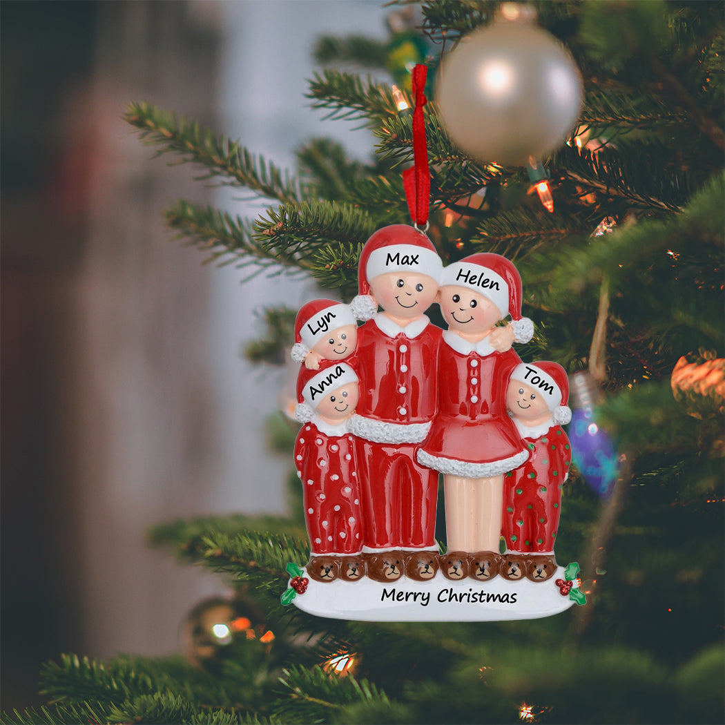 Personalized Christmas Pajama Family of 5 Ornament