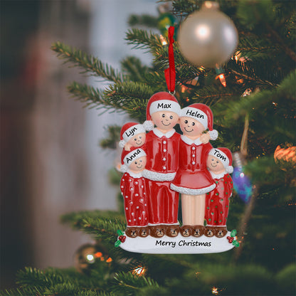 Personalized Christmas Pajama Family of 5 Ornament