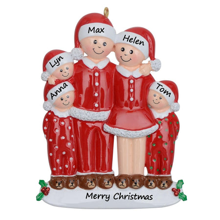 Personalized Christmas Pajama Family of 5 Ornament