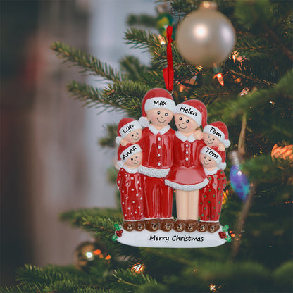 Personalized Christmas Pajama Family of 6 Ornament
