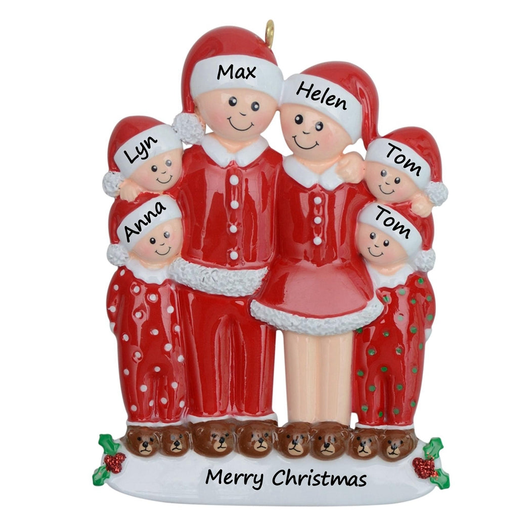 Personalized Christmas Pajama Family of 6 Ornament
