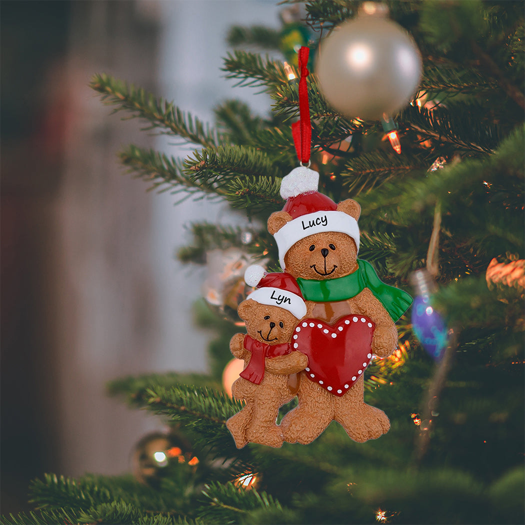 Personalized Parent Bear with 1 Cub Christmas Ornament