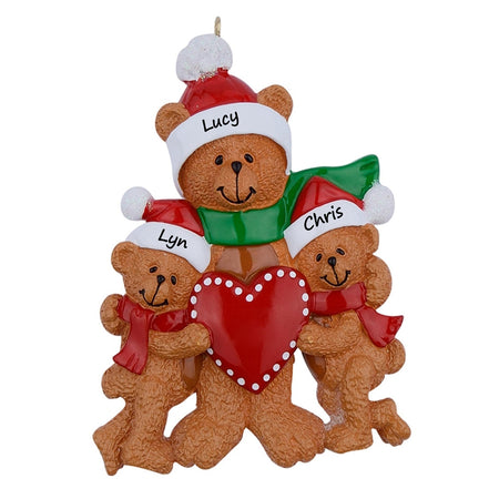 Personalized Parent Bear with 2 Cub Christmas Ornament