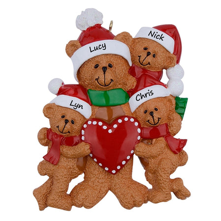 Personalized Parent Bear with 3 Cub Christmas Ornament