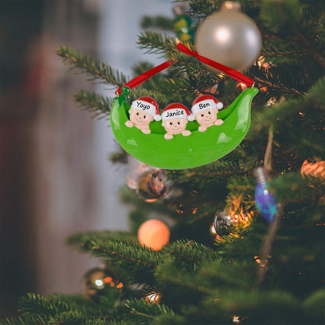 Personalized Pea Pod Family of 3 Ornament