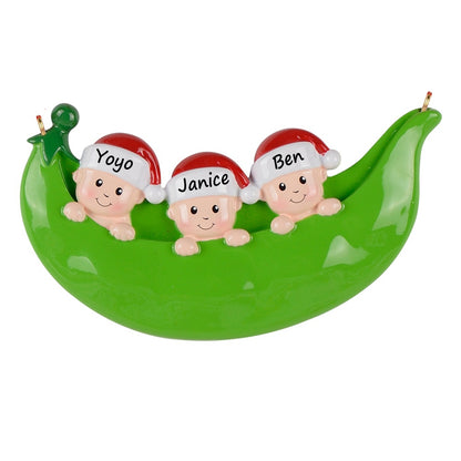 Personalized Pea Pod Family of 3 Ornament
