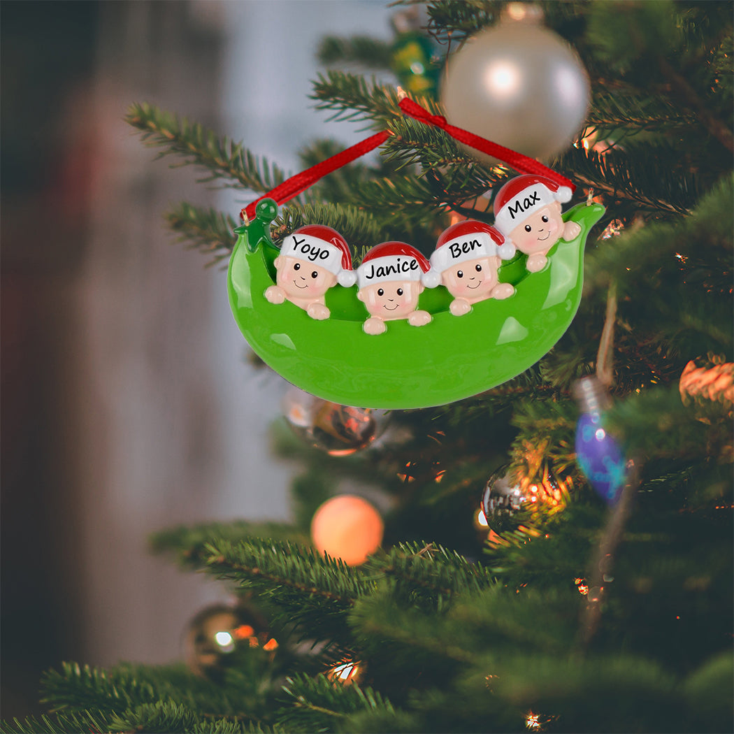 Personalized Pea Pod Family of 4 Ornament