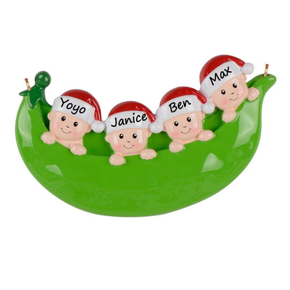 Personalized Pea Pod Family of 4 Ornament