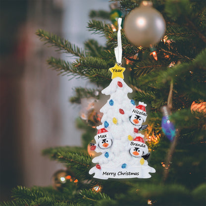 Personalized Penguin Family of 3 with White Christmas Tree Ornament