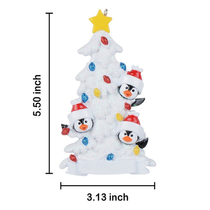 Personalized Penguin Family of 3 with White Christmas Tree Ornament