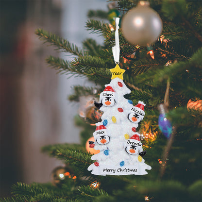 Personalized Penguin Family of 4 with White Christmas Tree Ornament