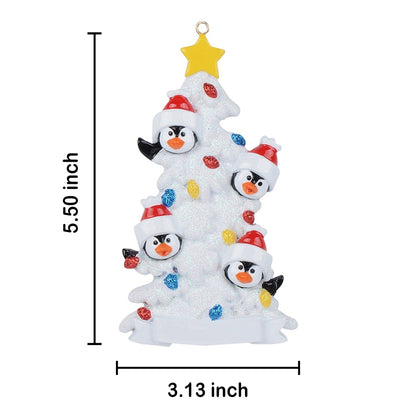 Personalized Penguin Family of 4 with White Christmas Tree Ornament