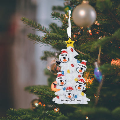 Personalized Penguin Family of 5 with White Christmas Tree Ornament